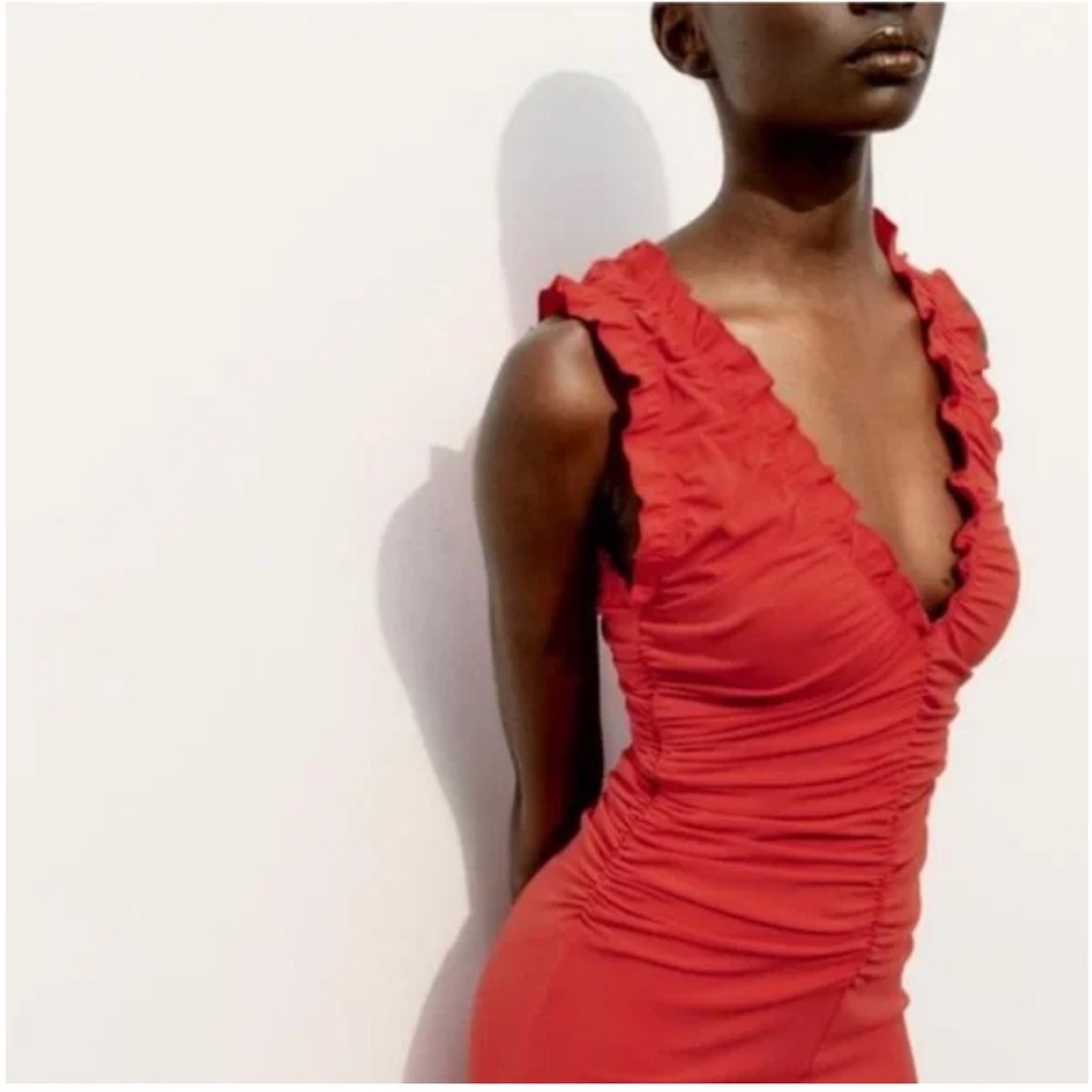 Zara Red Ruffled Midi Dress